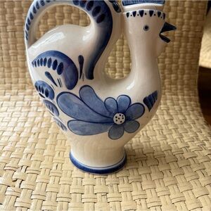 VTG Hand Painted Blue and White Porcelain Ceramic Rooster Pitcher - Perfect